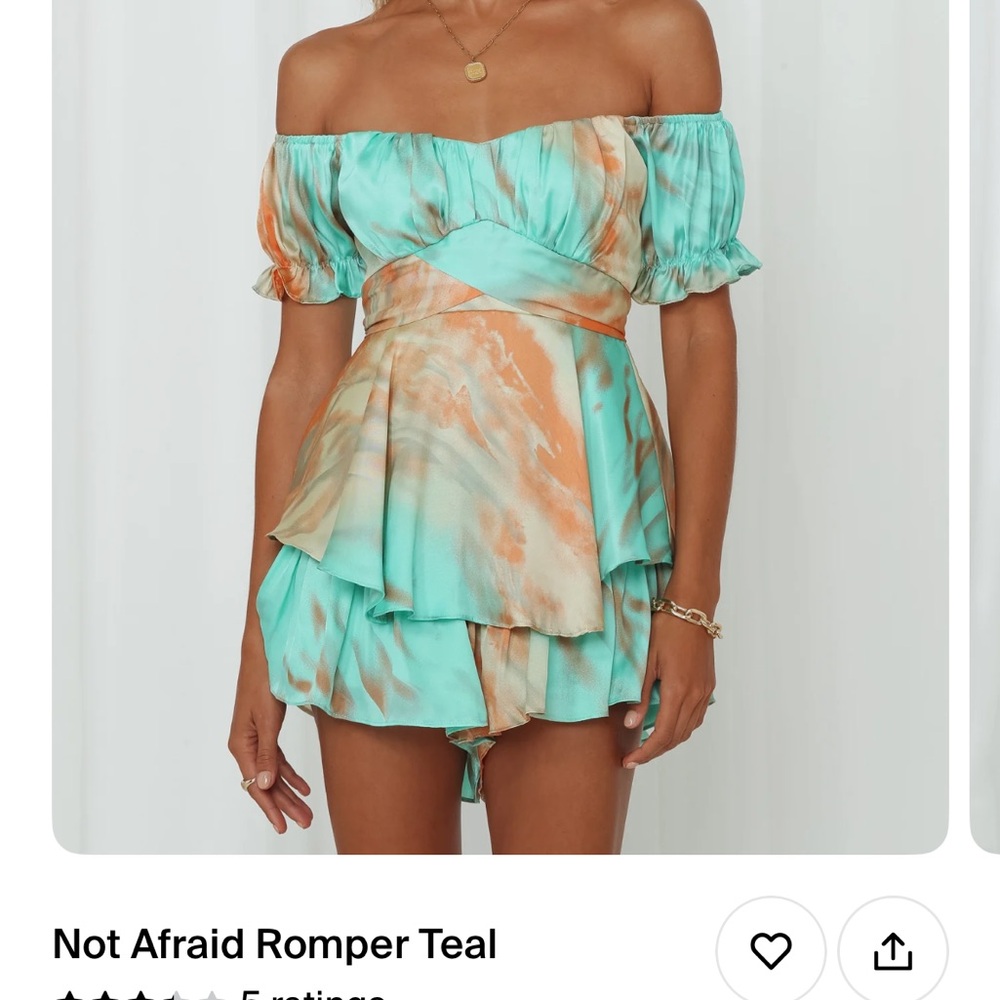 Off-Shoulder Teal and Orange Romper